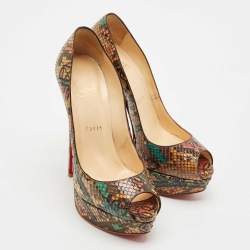 Christian Louboutin Multicolor Python Leather Lady Peep Toe Platform Pumps Size 37