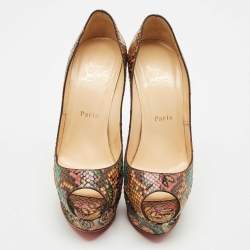 Christian Louboutin Multicolor Python Leather Lady Peep Toe Platform Pumps Size 37