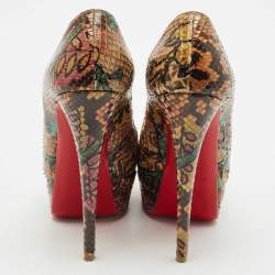 Christian Louboutin Multicolor Python Leather Lady Peep Toe Platform Pumps Size 37