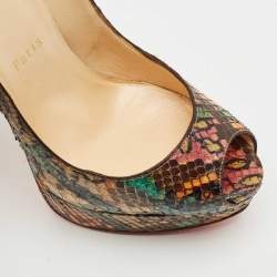 Christian Louboutin Multicolor Python Leather Lady Peep Toe Platform Pumps Size 37