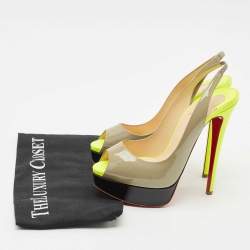 Pre Owned Christian Louboutin Multicolor Patent Leather Lady Peep Toe Platform Slingback Pumps Size 37