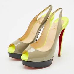 Pre Owned Christian Louboutin Multicolor Patent Leather Lady Peep Toe Platform Slingback Pumps Size 37