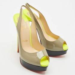 Pre Owned Christian Louboutin Multicolor Patent Leather Lady Peep Toe Platform Slingback Pumps Size 37