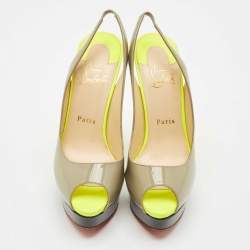 Pre Owned Christian Louboutin Multicolor Patent Leather Lady Peep Toe Platform Slingback Pumps Size 37