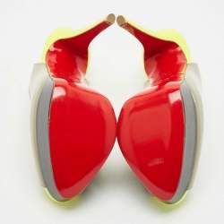 Pre Owned Christian Louboutin Multicolor Patent Leather Lady Peep Toe Platform Slingback Pumps Size 37