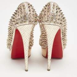 Christian Louboutin Metallic Multicolor Leather Lady Peep Spikes Pumps Size 39.5