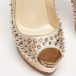 Christian Louboutin Metallic Multicolor Leather Lady Peep Spikes Pumps Size 39.5