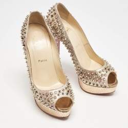 Christian Louboutin Metallic Multicolor Leather Lady Peep Spikes Pumps Size 39.5