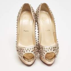 Christian Louboutin Metallic Multicolor Leather Lady Peep Spikes Pumps Size 39.5