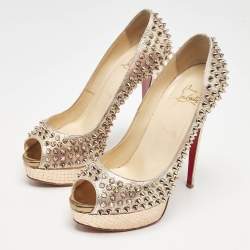 Christian Louboutin Metallic Multicolor Leather Lady Peep Spikes Pumps Size 39.5