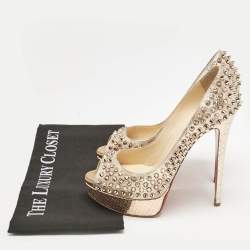 Christian Louboutin Metallic Multicolor Leather Lady Peep Spikes Pumps Size 39.5