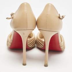 Christian Louboutin Beige Leather Marchavekel Peep Toe Pumps Size 37.5