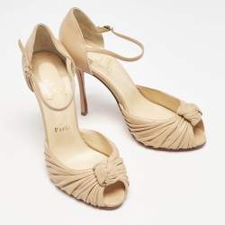 Christian Louboutin Beige Leather Marchavekel Peep Toe Pumps Size 37.5