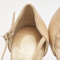 Christian Louboutin Beige Leather Marchavekel Peep Toe Pumps Size 37.5