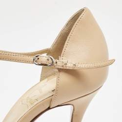 Christian Louboutin Beige Leather Marchavekel Peep Toe Pumps Size 37.5