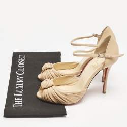 Christian Louboutin Beige Leather Marchavekel Peep Toe Pumps Size 37.5