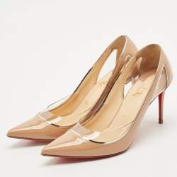 Christian Louboutin Beige Patent Leather and PVC Cosmo 554 Pumps Size 38.5