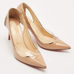Christian Louboutin Beige Patent Leather and PVC Cosmo 554 Pumps Size 38.5