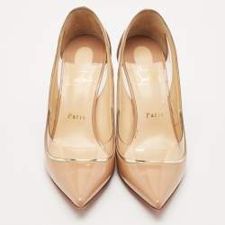 Christian Louboutin Beige Patent Leather and PVC Cosmo 554 Pumps Size 38.5