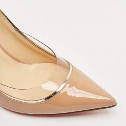 Christian Louboutin Beige Patent Leather and PVC Cosmo 554 Pumps Size 38.5