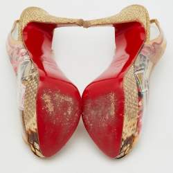 Christian Louboutin Multicolor PVC and Python Eco Trash Peep Toe Platform Slingback Sandals Size 38