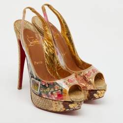 Christian Louboutin Multicolor PVC and Python Eco Trash Peep Toe Platform Slingback Sandals Size 38