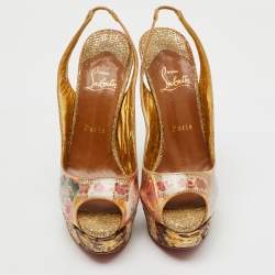 Christian Louboutin Multicolor PVC and Python Eco Trash Peep Toe Platform Slingback Sandals Size 38