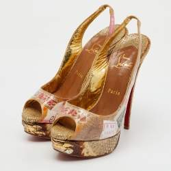 Christian Louboutin Multicolor PVC and Python Eco Trash Peep Toe Platform Slingback Sandals Size 38