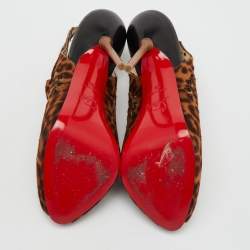 Christian Louboutin Brown Leopard Print Calf Hair Markesling Peep Toe Pumps Size 38