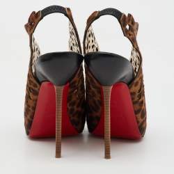 Christian Louboutin Brown Leopard Print Calf Hair Markesling Peep Toe Pumps Size 38