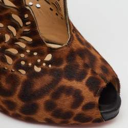 Christian Louboutin Brown Leopard Print Calf Hair Markesling Peep Toe Pumps Size 38