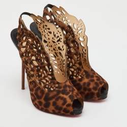 Christian Louboutin Brown Leopard Print Calf Hair Markesling Peep Toe Pumps Size 38