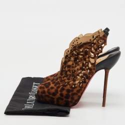 Christian Louboutin Brown Leopard Print Calf Hair Markesling Peep Toe Pumps Size 38