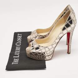 Christian Louboutin Metallic Mirror Leather and Satin Mosaic Sobek Platform Pumps Size 36.5