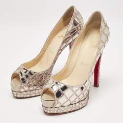 Christian Louboutin Metallic Mirror Leather and Satin Mosaic Sobek Platform Pumps Size 36.5