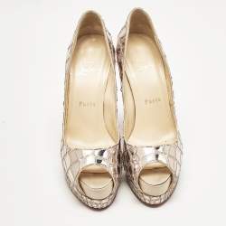 Christian Louboutin Metallic Mirror Leather and Satin Mosaic Sobek Platform Pumps Size 36.5