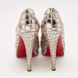 Christian Louboutin Metallic Mirror Leather and Satin Mosaic Sobek Platform Pumps Size 36.5
