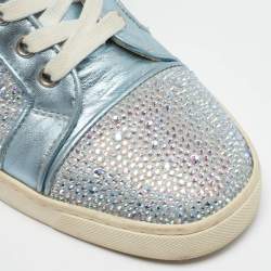 Christian Louboutin Blue Leather Strass Louis High Top Sneakers Size 38