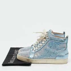 Christian Louboutin Blue Leather Strass Louis High Top Sneakers Size 38