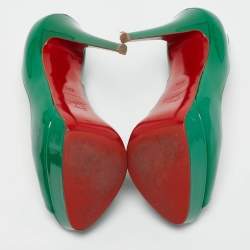 Pre Owned Christian Louboutin Green Patent Leather Lady Peep Toe Pumps Size 38.5