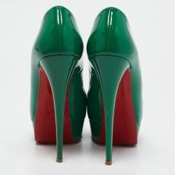 Pre Owned Christian Louboutin Green Patent Leather Lady Peep Toe Pumps Size 38.5