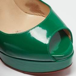 Pre Owned Christian Louboutin Green Patent Leather Lady Peep Toe Pumps Size 38.5