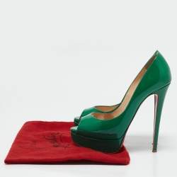 Pre Owned Christian Louboutin Green Patent Leather Lady Peep Toe Pumps Size 38.5