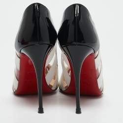 Pre Owned Christian Louboutin Tricolor Patent Leather and PVC Bandy Stripe Pumps Size 37