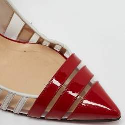 Pre Owned Christian Louboutin Tricolor Patent Leather and PVC Bandy Stripe Pumps Size 37