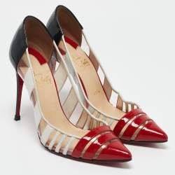 Pre Owned Christian Louboutin Tricolor Patent Leather and PVC Bandy Stripe Pumps Size 37
