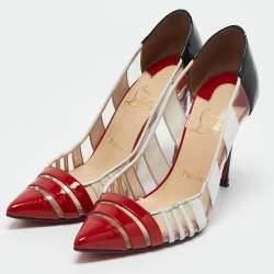 Pre Owned Christian Louboutin Tricolor Patent Leather and PVC Bandy Stripe Pumps Size 37