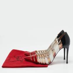 Pre Owned Christian Louboutin Tricolor Patent Leather and PVC Bandy Stripe Pumps Size 37