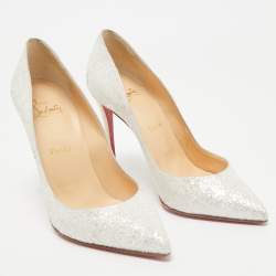 Christian Louboutin White Glitter Givre Pigalle Follies Pumps Size 38
