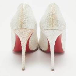 Christian Louboutin White Glitter Givre Pigalle Follies Pumps Size 38